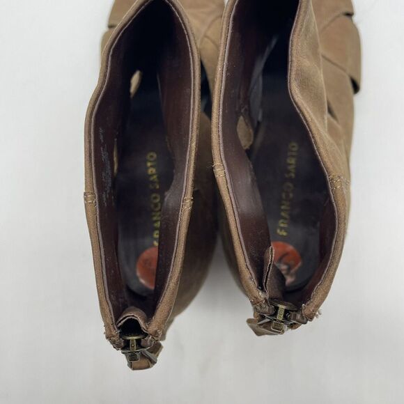 Womens Franco Sarto Suede Booties Rocker Cut Out Peep‎ Toe Zip Brown 9.5 M - Picture 6 of 8